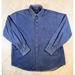 Vintage 90s Dockers Khawkiware Long Sleeve Denim Button Down Shirt Size XL